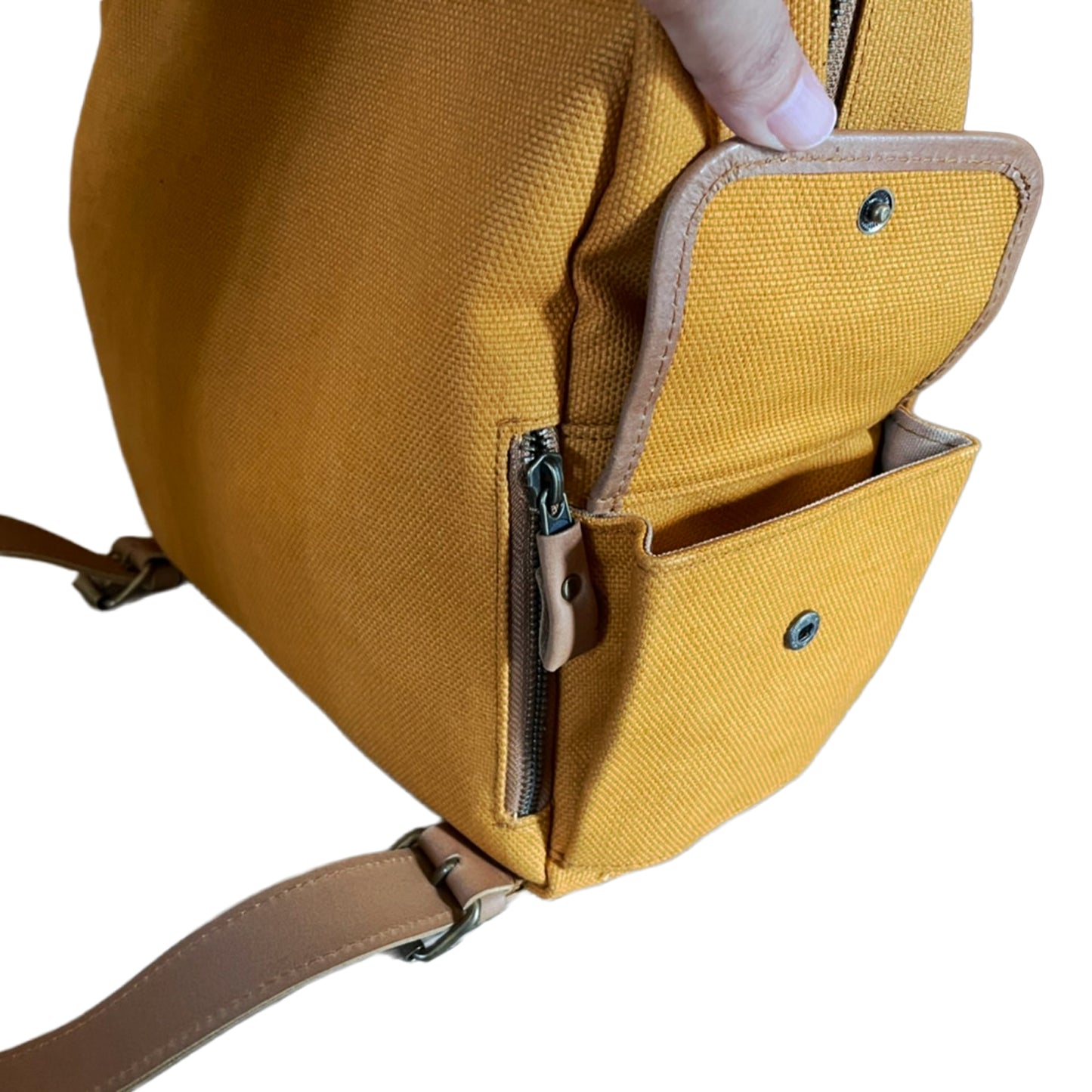 Leather trim small backpack
