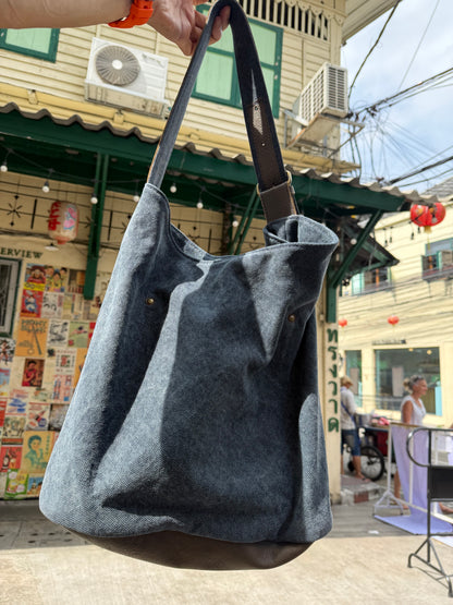 Leather base canvas bag