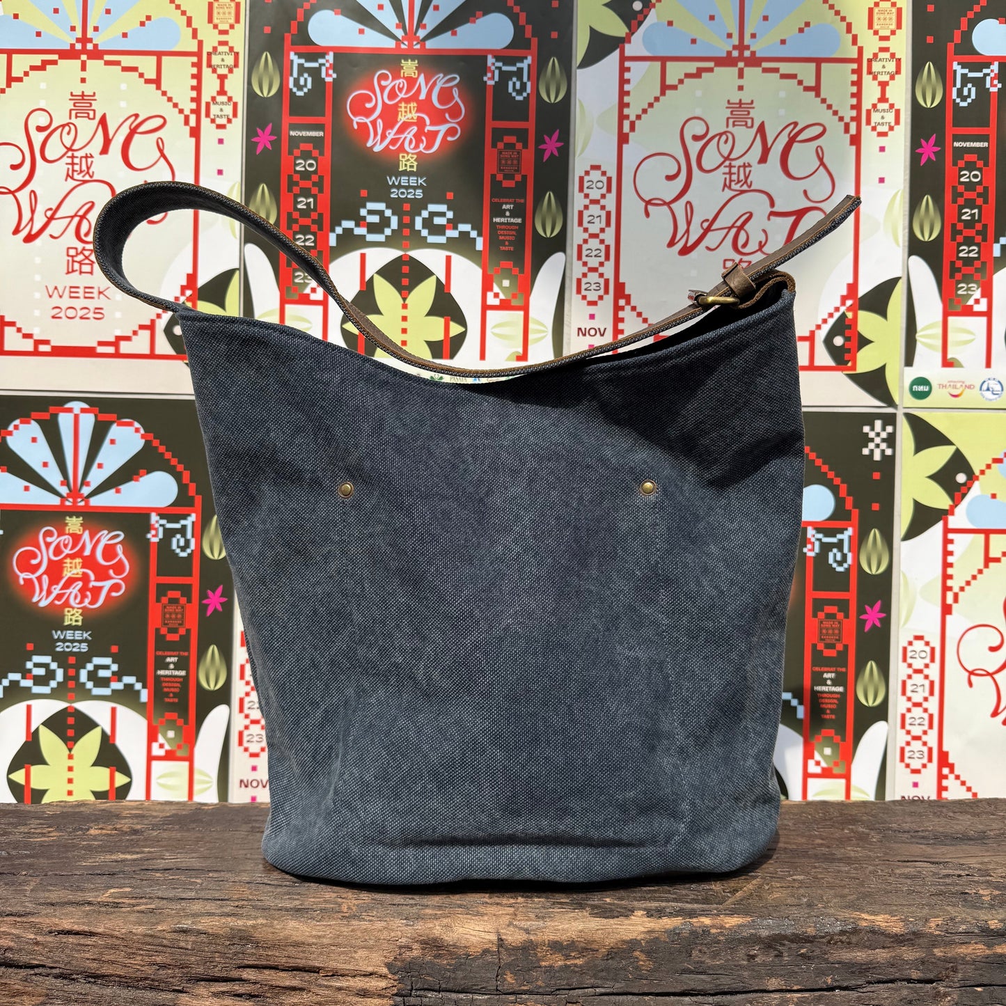 Leather base canvas bag