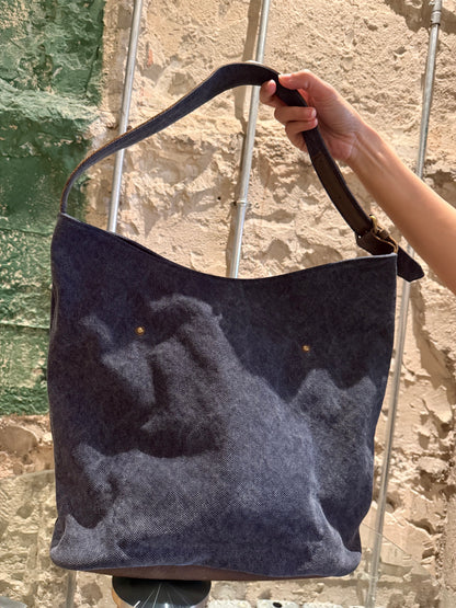 Leather base canvas bag