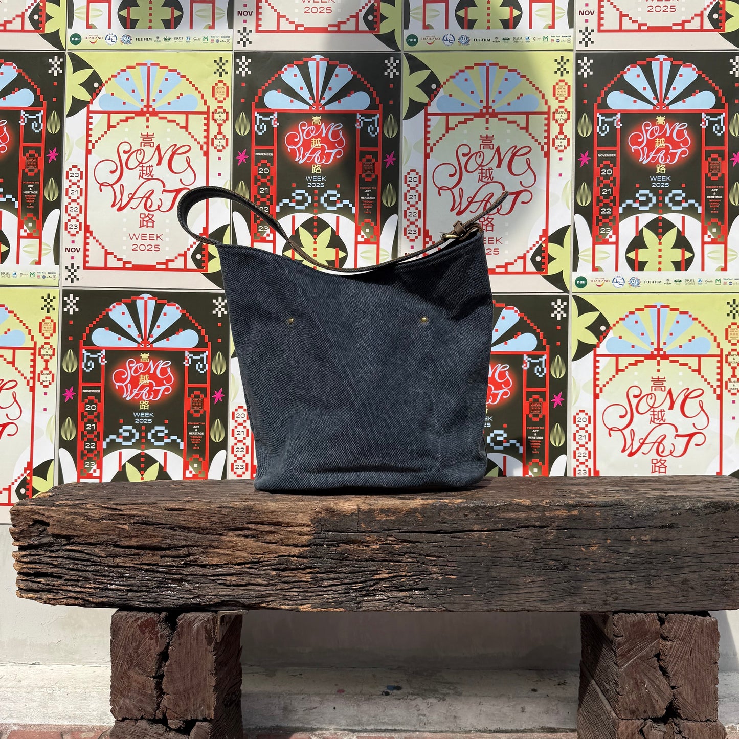 Leather base canvas bag